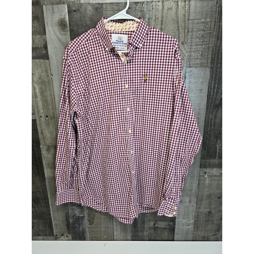 THOMAS DEAN Men's Red White Button Down Shirt Size L